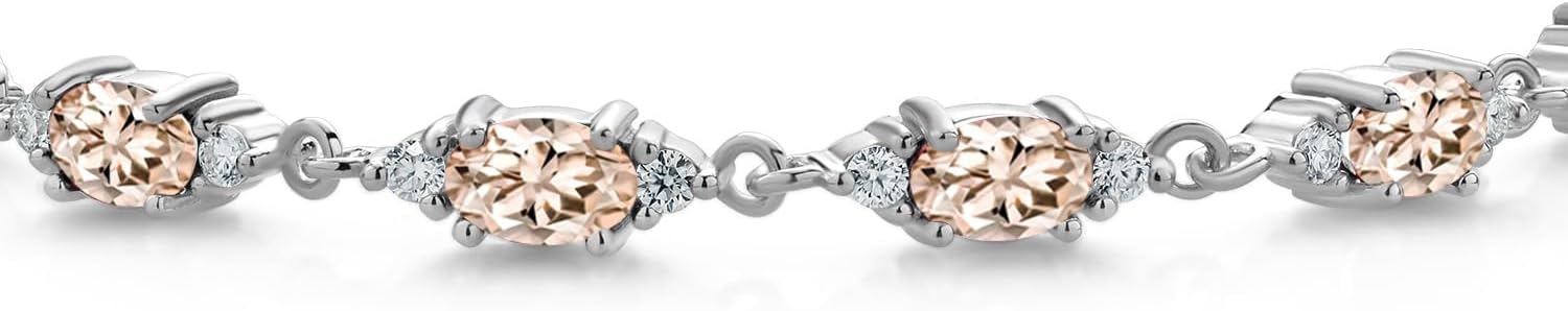 Gem Stone King 925 Sterling Silver Peach Morganite and White Moissanite Tennis Bracelet For Women (6.91 Cttw, Gemstone Birthstone, Oval 6X4MM, 6.5, 7, 7.5 Inch) - Image 2