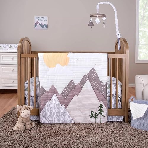 Image of Trend Lab Mountain Baby 3 Piece Crib Bedding Set, Includes Nursery Quilt, Fitted Crib Sheet and Crib Skirt