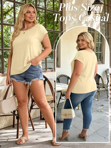 Image of Bliwov Womens Tops Lace Cap Sleeve T Shirts,Cute Trendy Casual,Beach Vacation Outfits,Summer Spring Fashion Clothes