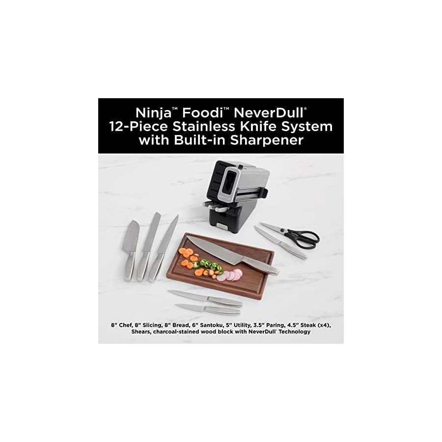 Ninja-K62012-Foodi-NeverDull-Premium-12-Piece-German-Stainless-Steel-Knife-System-with-Built-in-Sharpener-Stainless-SteelBlack Ninja K62012 Foodi NeverDull Premium 12-Piece German Stainless Steel Knife System with Built-in Sharpener, Stainless Steel/Black