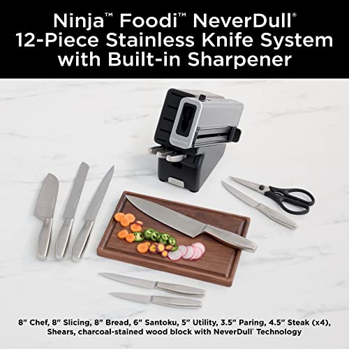 Image of Ninja K62012 Foodi NeverDull Premium 12-Piece German Stainless Steel Knife System with Built-in Sharpener, Stainless Steel /Black
