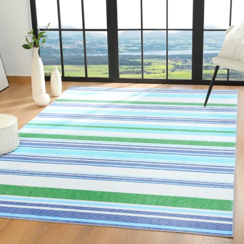 Area Rug 4x6 Blue Rug Washable Rugs Non Slip Low Pile Small Carpet for Entryway, Bedroom, Kitchen, Classroom, Kids Room, Office, Dorm, Dining Room