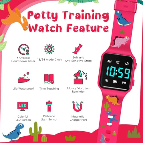 Image of Potty Training Watch for Toddlers with Countdown, Magnetic Charging, Flashing Lights, Fun Music or Vibration Alerts - Waterproof Interactive Toilet Training Reminder for Boys & Girls Ages 2-9
