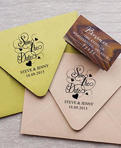 Miniatura 3 de Custom madera montada sello de goma Personalizar Guardar la fecha sello de boda boda regalo, Marrón (Brown Wood)