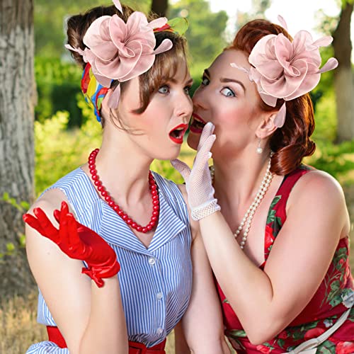 Magibag Fascinators Hats With Gloves Set For Women 20S 50S Cocktail Tea Party Wedding Costume Headwear (A-Pink) #TOP6