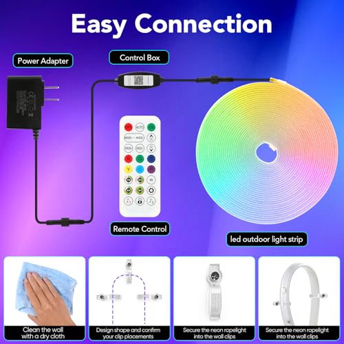 Image of Outdoor LED Strip Lights Waterproof, 100FT (2 Rolls of 50ft) RGB IP67 Led Lights with App and Remote Control, Color Changing Led Rope Lights for Garden, Pool, Patio, Balcony Decor