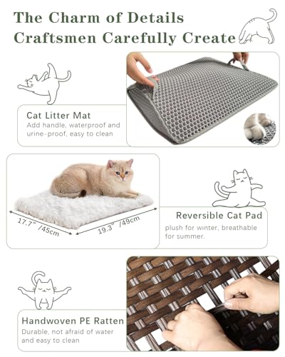 Image of SETVSON Cat Litter Box Enclosure, PE Rattan Hidden Kitty House, Brown | PE Rattan Kitty House, Reversible Double-Sided Pad, Litter Mat, 2 S-Hooks, Iron Frame, 18.5x20.5x19.1 In Cat Cabinet
