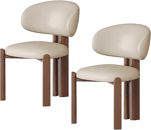 Juego de 2 sillas de comedor tapizadas modernas, diseño cómodo con respaldo curvado para cocina, sala de estar, dormitorio u oficina Beige