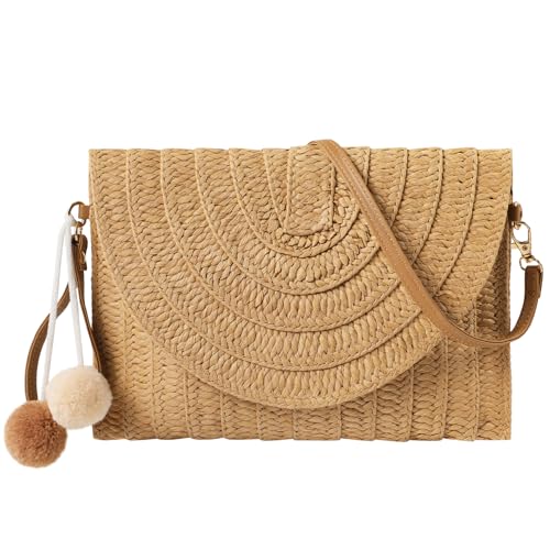 LEVOTIER Woven Straw Crossbody Bags for Women - Handmade Casual Beach Purse