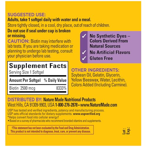 image for Nature Made Extra Strength Biotin 2500 mcg, Dietary Supplement For Hea
