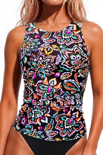 Image of Daci Tankini Tops for Women High Neck Swim Top Tummy Control Bathing Suit Top Modest Swim Tank Top No Bottom