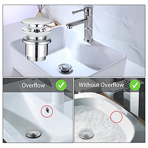 HOMELODY Waschbecken Abflussgarnitur Waschtisch Ablaufgarnitur Ohne überlauf Pop Up Ablaufgarnitur mit überlauf aus Messing G1-1/4 Zoll PUSH OPEN Ablaufventil - Image 3