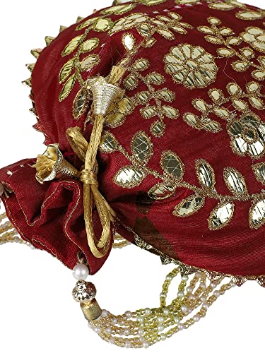 Aditi Wasan Silk Potli Bag, Golden and Silver Zari Embroidered - Image 7