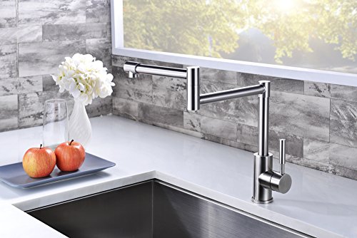 Heouty Modern Single Handle 2 Joints Free Rotating Sus304 Stainless Steel Pot Filler Faucet, Brushed Nickel Deck Mounted Kitchen Sink Faucet #TOP4