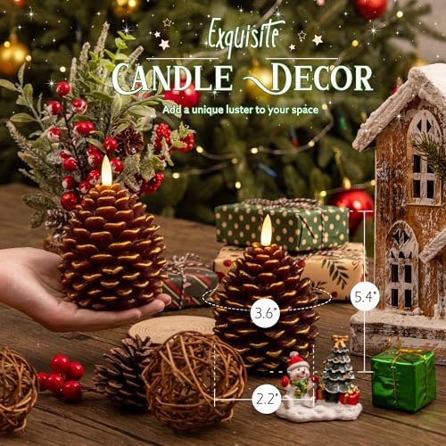 Image of Christmas Flameless Pinecone Candles with Remote, Real Wax Pine Cone Candle