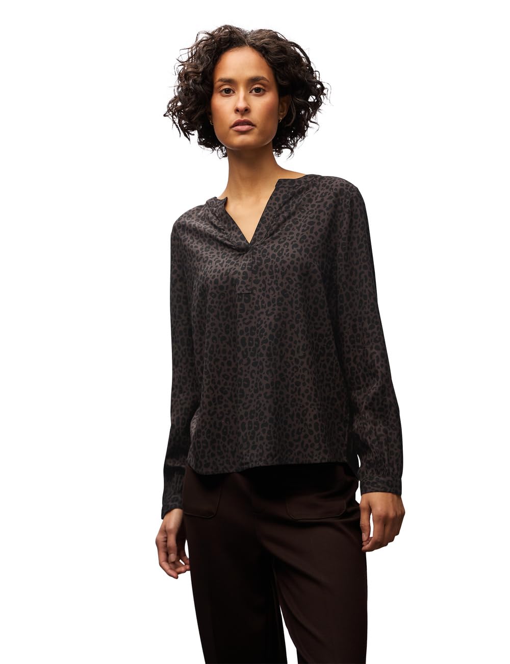 Street One Women's 3412286 Split Neck Leo Blouse, Darkest Brown, 10
