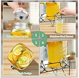 Hisredsun 2 x 4L Glass Drink Dispenser, Beverage Dispenser with Stainless Tap, Glass Water Juice Dispensers with Metal Stand, Water Jug with Tap Perfect for Parties,Weddings,Birthdays - Image 2