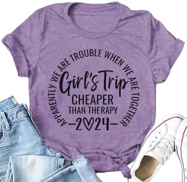 Girl's Trip 2024 Letter Print Women Slogan T-Shirt