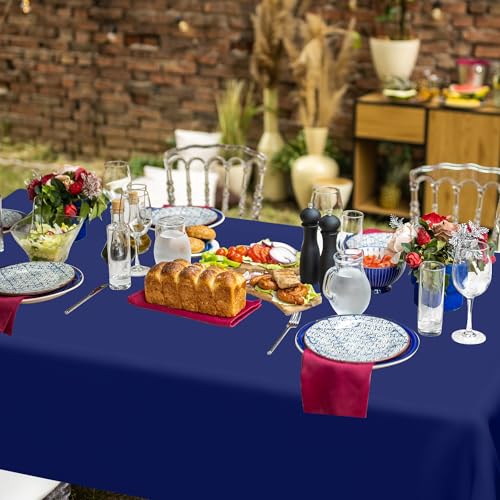 Image of 4 PCS Navy Plastic Tablecloths for Rectangle and Round Tables, 54 inch x 108 inch Stain Resistant Disposable Tablecloth for Picnic, Weddings, Baptism Decorations, Picnic Table Cover for Parties, Birthday