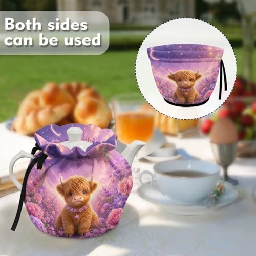 Image of Highland Cow Flower Print Tea Pots Cosy Kettle Dust Cover for Teapot Insulated Breakfast Pot Covers Kitchen Tea Cosy Tea Cozies with Drawstring Keep Breakfast Warm, Home Decor