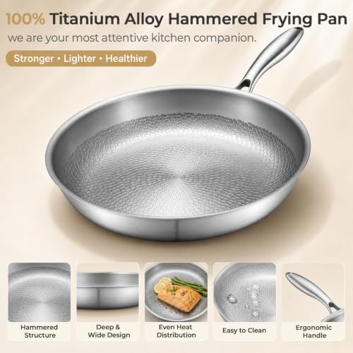 Voivey Titanium Pans for Cooking, 12 Inch Titanium Frying Pan with Lid and Spatula, PFAS/PFOA/PTFE-Free Non Stick Cookware, Hammered Skillet, Oven & Dishwasher Safe, Compatible With All Cooktops by Voivey - Used condition - Image 2
