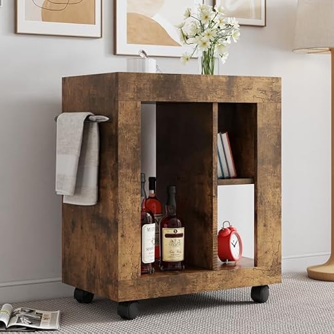 LIFE SKY Mobile Kitchen Cart with Wheels: Multi-Functional Storage Cabinet & Rolling Side Table - Wooden Frame with White Top for Small Apartments & Living Room Organization-Qs1pErpk