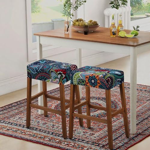 Image of YISUN Stool Covers Rectangle - 2 Pack Stretch Waterproof Saddle Seat Cover Counter Bar Stools Bar Chairs Covers Kitchen Island Chairs Cushion Protector (2, F-deep Blue)