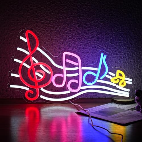 JLEWUINH Musical Staff Note Neon Sign Led Music Neon Light for Wall Decor Dimmable USB Power Musical Light Up Sign for Music Studio Classroom Party Bar Bedroom