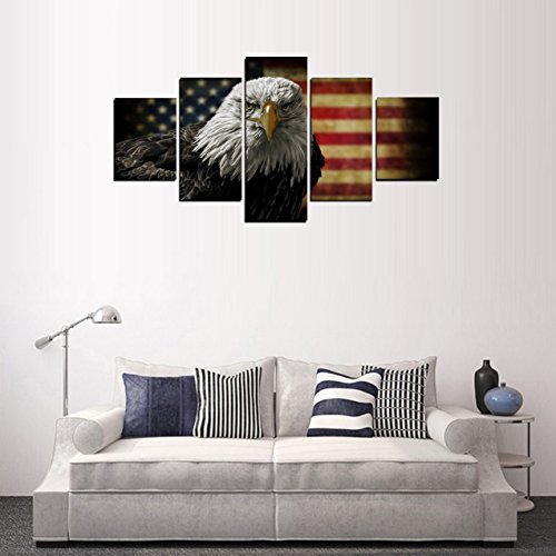 Mailingart Modern Home And Office Wall Decor 5 Panels Canvas Prints Rustic Eagle Flag Photos To Prints Painting On Canvas (16X24Inchx2/16X32Inchx2/16X40Inchx1) #TOP2