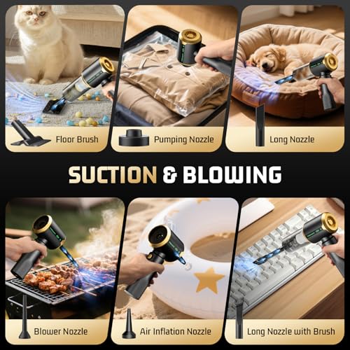 Image of Cordless Car Vacuum Cleaner: Handheld Vacuum with 16000Pa Strong Suction, ๐๐ซ๐ฎ๐ฌ๐ก๐ฅ๐๐ฌ๐ฌ ๐๐จ๐ญ๐จ๐ซ & HEPA Filter, 7-in-1 Cleaning Kit, Type-C Charging for Home Office Car - Black