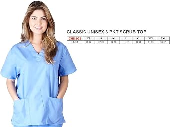 Natural Uniforms Unisex 3-Pocket Scrub Top, V-Neck Medical Nursing Shirt