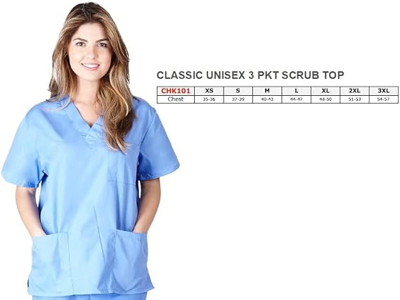 Natural Uniforms Unisex 3-Pocket Scrub Top, V-Neck Medical Nursing Shirt