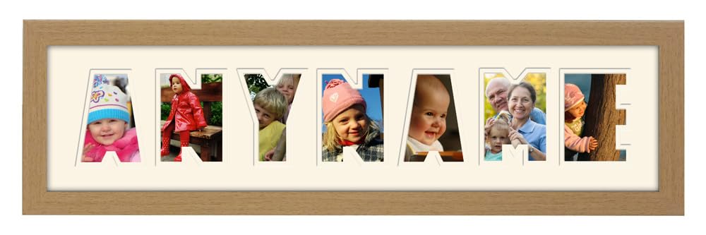 Photos In A Word Oak Finish Frame Cream Mount Cream Inside Personalised Any Name Word Photo Frame Birthday Picture Gift Present (, 7 Letters (Letters Only No Spaces))