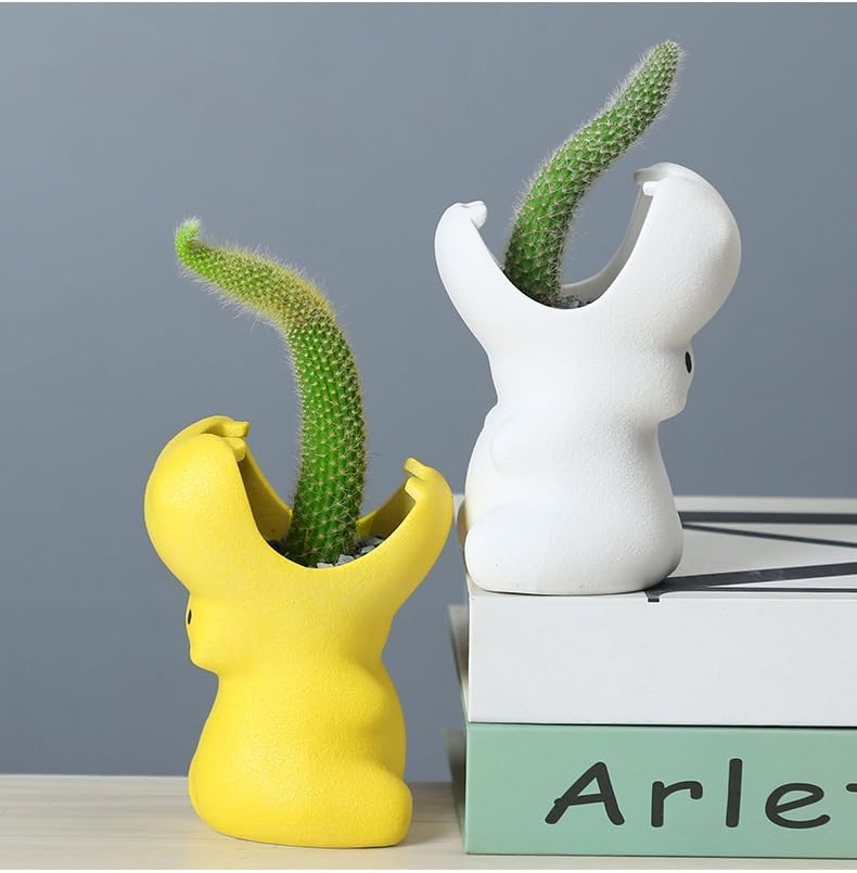 Ceramic Hippo Succulent Pots, Cute Funny Animal Planter, Creative Plant Pots for Gardening, Succulents, Flowers, Cactus, for Indoors Outdoor Office Home Garden Kitchen Decor (Yellow) image 4