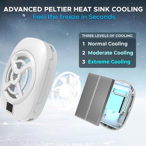 Image of EvoFox Hailstone S Phone Cooler for Gaming | 15W 3 Level Cooling | 5000 RPM 7-Blade| Clamp Mount | RGB | Semiconductor Tech | Type-C Powered & Display | Compatible for Android and iPhones (White)