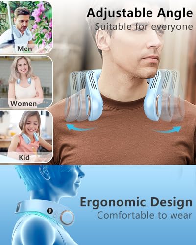 Face Fan Neck Cooler -Around the Neck Air Conditioner Hanging Neck Fan,Cordless Bladeless Headphone Battery Cooling Neck Cooler Device,Birthday Gifts for Home,Office,Outside,Travel,Sports Blue