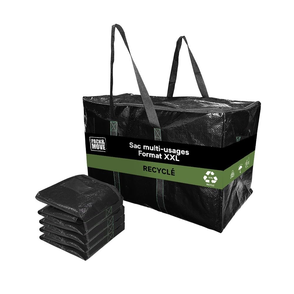 Sac de déménagement zippé pour ranger le linge et organiser la maison avec ce lot de 6 sacs