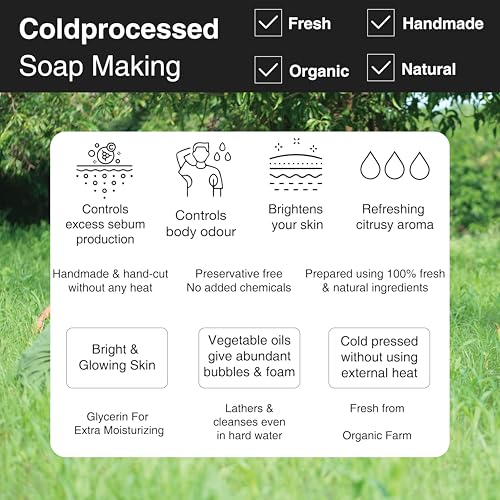 Image of Soulflower Lemongrass Haldi Soap for Refreshed and Oil-free Radiant Skin - Handmade, 100% Pure, Natural & Cold processed Grade 1 BIS Standard Premium, 150g,Green