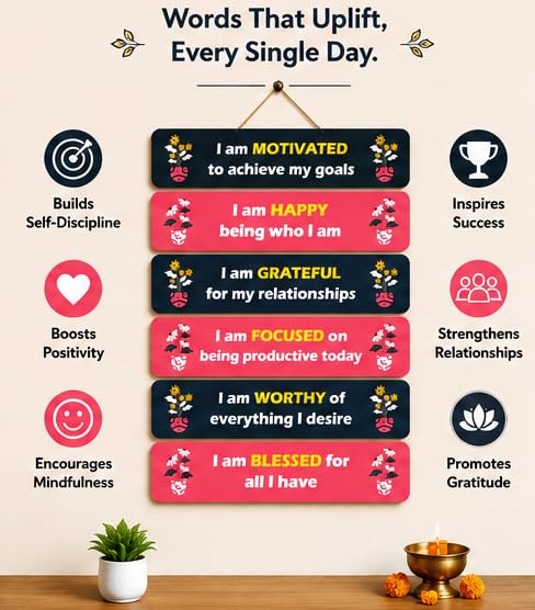 Image of Motivational Quote Wall Hanging for Home Decor | What You Think You Become, What You Feel You Attract, What You Imagine You Create MDF Wooden Wall Art | Office, Living Room & Meditation Decor (WH-37)