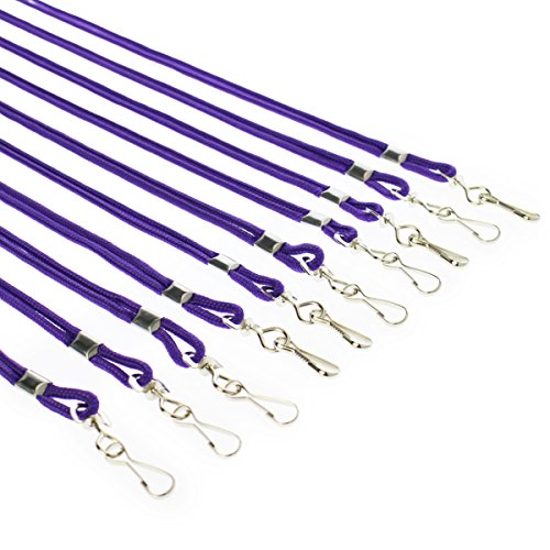 Bulk 100 Pack - Premium Round Id Badge Neck Lanyards For Card Holders And Name Tags - 36 In Non-Breakaway Heavy Duty Cord & Secure Metal Swivel J Hook Clip By Specialist Id (Purple) #TOP2