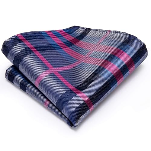 Image of Hi-Tie Father and Son Tie Set Striped Plaid Ties for Men and Boys Silk Necktie Pocket Square Set for Wedding Gifts