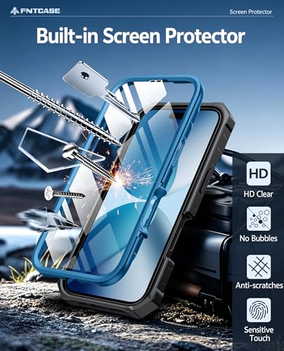 FNTCASE for iPhone 17 Phone Case: Military Grade Drop Proof Protection Mobile Cover with Kickstand | Matte Textured Rugged Shockproof TPU | Protective Sturdy Phone Case - 6.3 inch Blue — view 4