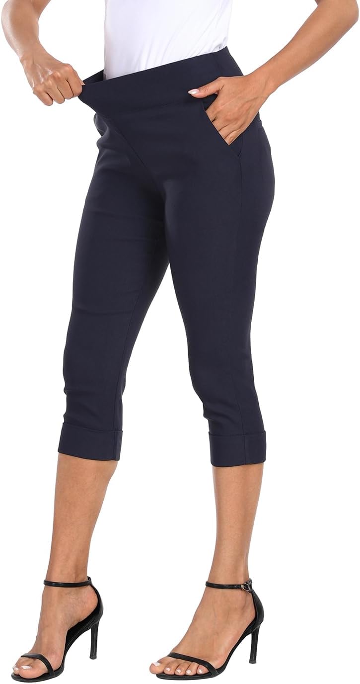 HDE Pull On Capri Pants for Women 19" Inseam Cropped Dress Pants with Pockets - Image 4