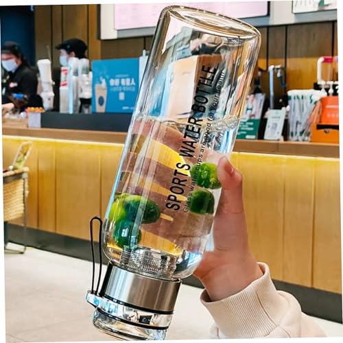 Botella de agua de vidrio 2 litros resistente a roturas con tapas dobles e infusor 5