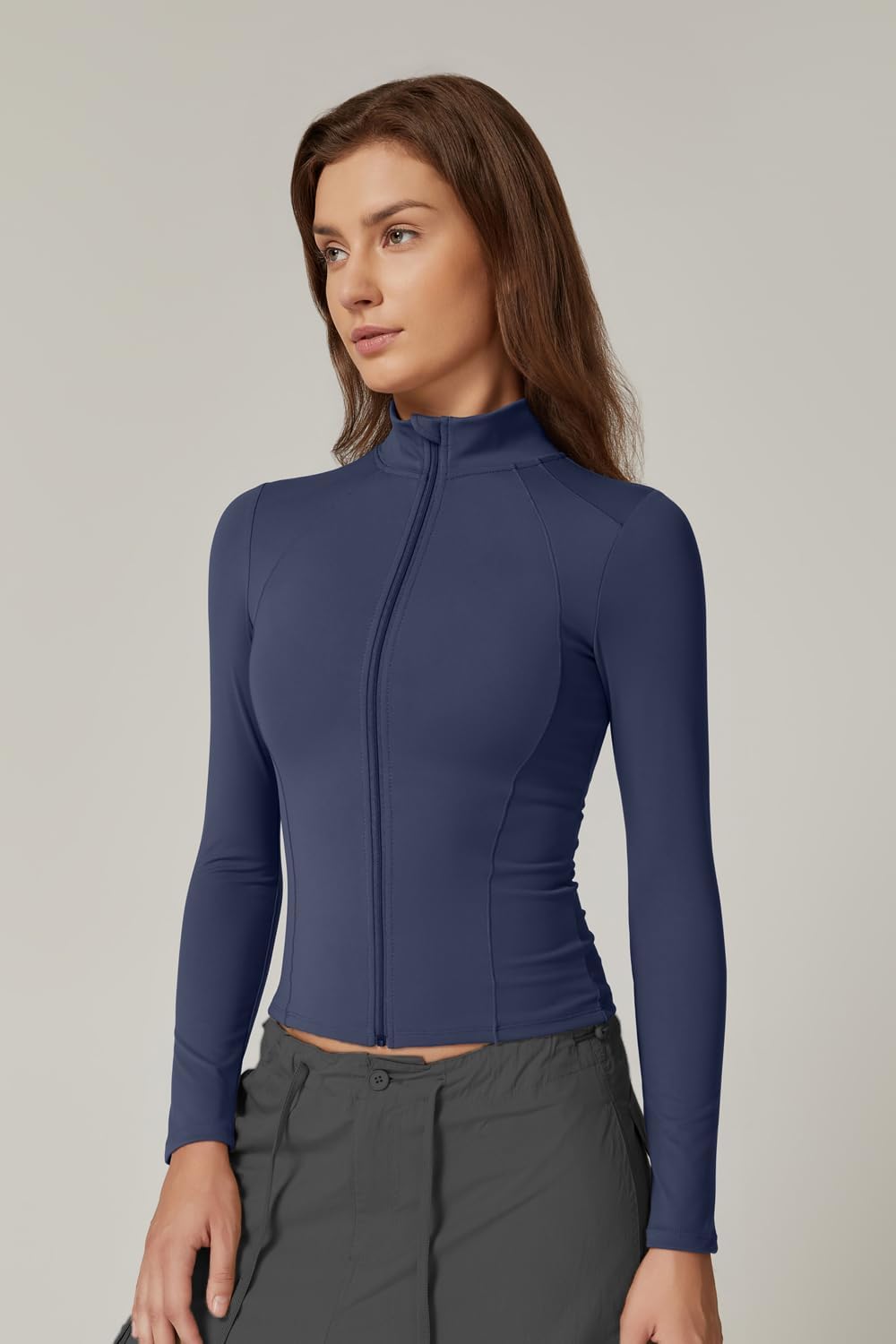 QINSEN Women's Full Zip Athletic Jacket Long Sleeve Double Lined Cropped Active Yoga Tops - Image 3