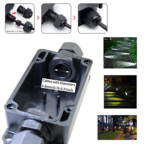 IP65 Waterproof Junction Box DGZZI 2PCS Waterproof Outdoor External 2 Way Electrical Junction Box Underground Cable Line Wires Power Cord Connector Protection