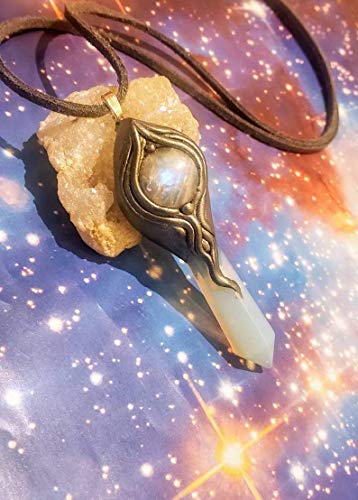Heart of the Druid Pendant. Elvish Jewelry Gift for Nature Lovers. Magical Fairy Elven Necklace. Handmade w Moonstone and Opalite Crystal.