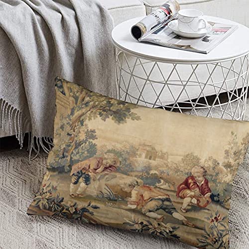 Synthwave Aubusson Antique French Tapestry Print Throw Pillow Covers 12"X20" Decorative Pillows Home Decor Pillowcase Aesthetic Pillow For Bedroom Living Room Dormitory College Sofa Bed Couch #TOP4