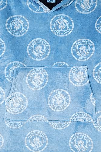 MANCHESTER CITY Football Club Boys Fully Lined Luxury Fleece Hoodie, Oversized Fleece Blanket Hoody 7-13 Years Blue - Image 2