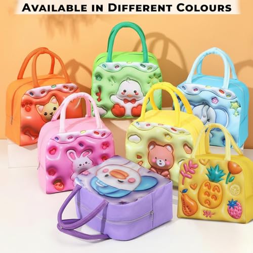 Image of Kraptick Compact & Stylish Design Printed Tiffin Bags for Children Insulated Lunch Bag for Kids Perfect Leakproof Keeps Hot and Cold Lunch Bag for School (Yellow Pineapple) (Pack of 2)